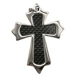 316L Stainless Steel Pendant Steel Pendant with cross design and combination of shiny polish and carbon fiber.Width of Charm: 28mm Length of Charm: 38mm