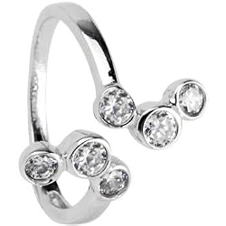 Sterling Silver 925 Cubic Zirconia Bubbles Adjustable Toe Ring