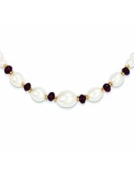 Genuine 14K Yellow Gold Fresh Water Cultured Pearl And Faceted Garnet Bead Necklace 18 Inches 0.7 Grams Of Gold 100% Satisfaction Guaranteed.