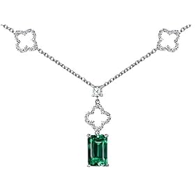 Buy 3.86 cttw 925 Sterling Silver Emerald Cut Created Emerald Necklace by Finejewelers