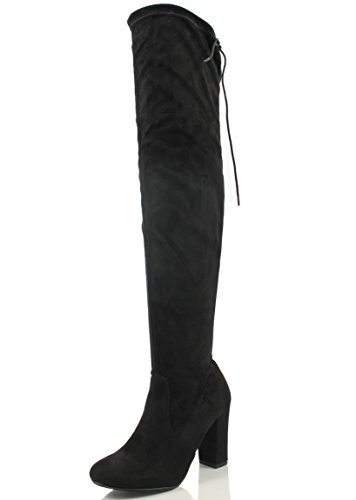 Delicious Women's Faux Suede Back Tie Over the Knee Chunky High Heel Dress Boot