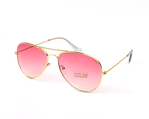 Aviator Style Unisex Sunglasses - Pink Lens - UV400 Protection | Designer Unisex Shades