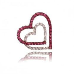 Ruby and Diamond Heart Pendant in Solid White Gold