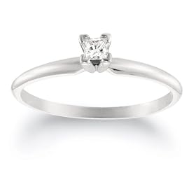 10k Choice of White or Yellow Gold Princess Cut Solitaire Diamond Engagement Ring (1/10... by 