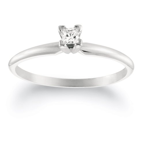 10k Choice of White or Yellow Gold Princess Cut Solitaire Diamond Engagement Ring (1/10 ct, J-K Color, I2-I3 Clarity)