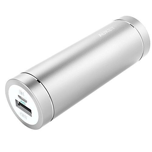 AUKEY 5000mAh Portable Charger - Portable Power Bank for iPhone 7, 7 Plus, 6S, 6 Plus, iPad, Samsung Galaxy S7/S6/Edge, Nexus 5X/6P & More - Silver