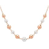 24k Rose Gold Plated Sterling Silver Bead and Pave Crystals Necklace, 17"