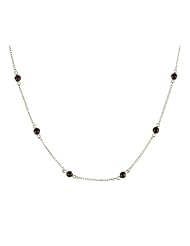 Sterling Silver with 10 Garnet Round Cabochon Necklace, 18"