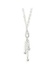 Genuine .925 Sterling Silver Polished Textured Teardrop & Stars Drop Necklace. 100% Satisfaction Guaranteed.