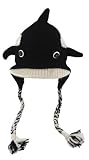 DeLux Orca Face Wool Pilot Animal Cap/Hat with Ear Flaps and Poms