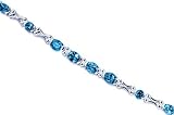 Jewelry : Unique Styling 11.25 carats total weight Oval & Round Cut London Blue Topaz Gemstone Bracelet in Sterling Silver