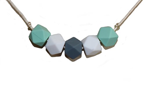 Designer Baby Teething Necklace for Mom, BPA Free 100 % Organic Silicone Is Safe and Non Toxic,Ease Teething Pain Fast, TeetherToy, Fun Baby Shower Gift, Nursing Necklace (Mint)
