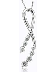 14k White Gold 7-Stone Ribbon Journey Diamond Pendant Necklace (GH, I1-I2, 0.38 carat)