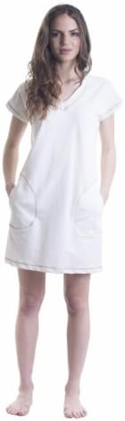 Sweetheart Hooded Casual Cotton Dress with Pockets for Yoga or Beach L White