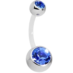 Sapphire Blue Double Gem Bioplast Belly Ring