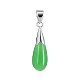 Sterling Silver Teardrop Shaped Green Jade 20mm x 7mm Dangle Pendant