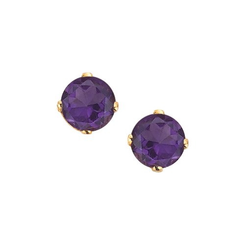 14K Yellow Gold Prong Set 4 MM Amethyst Earring Studs