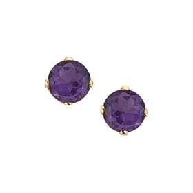 14K Yellow Gold Prong Set 5 MM Amethyst Earring Studs by Katarina Jewelry
