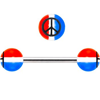 Patriotic Stripe Acrylic Peace Sign Barbell Tongue Ring