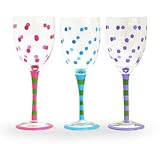 Set Of 3 Hand Blown Polka Dot Wine Glasses/Goblets Fun Party Design