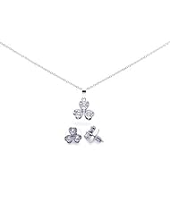 Nickel Free Sterling Silver Pendant & Earring Sets CZ Clover Leaf Set