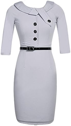 Happylife12 Women's Button Business Knee Length Pencil Dress M