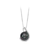 14K White Gold 1/3 ct. Diamond and Black Tahitian Pearl Pendant with Chain