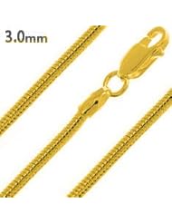 14K Gold Plated Silver Snake Chain 3.0mm (16", 18" 20" 22" 24" 30" Inch Lengths)