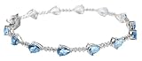 10k White Gold Blue Topaz Bracelet with Diamond-Accent, 7.25"
