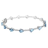 10k White Gold Blue Topaz Bracelet with Diamond-Accent, 7.25