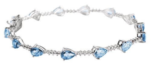 10k White Gold Blue Topaz Bracelet with Diamond-Accent, 7.25