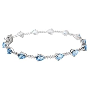 10k White Gold Blue Topaz Bracelet with Diamond-Accent, 7.25 by
