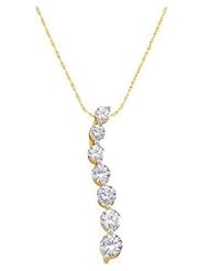 0.5 cttw 14k Yellow Gold Diamond .75" Journey Pendant Necklace, Dainty Elegant Design (Real Diamonds: 1/2 cttw), 18"