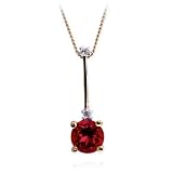 14k Yellow Gold Round Created Ruby and Diamond Drop Pendant, 17