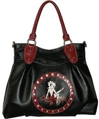 Betty Boop Purse Sitting On Name; Black With Red Trim - Large