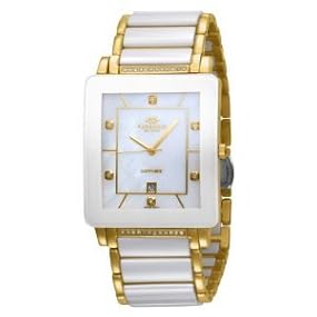 Oniss #ON604-MG7 Men's Prezioso-D White Ceramic Collection Watch with Gold Trim