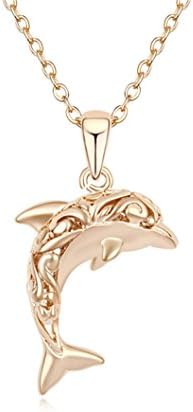 Cute dolphin carving craft gold necklace