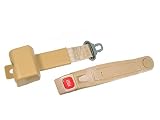 2-Point Retractable Lap Seat Belt, Tan, with Rigid, Contoured Push Button Release Sleeve