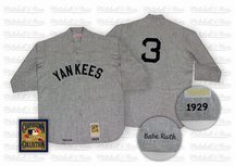 Babe Ruth 1929 New York Yankees #3 Authentic Road Throwback Mitchell and Ness MLB Baseball Jersey (Gray)