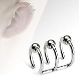 Clip On Ear Cuff – Pierced & Modified – Body Jewellery – Fake Helix Piercing – Triple BCR Look