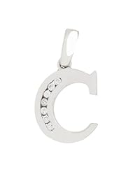 14k White Gold, Initial Capital Letter C Pendant Charm with Brilliant Lab Created Gems
