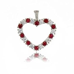 Ruby and Diamond Open Heart Pendant in 14 Karat White Gold