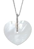 14K White Gold Designer Hand-Crafted Heart-Shaped Pendant, Enhanced with Pave Set Diamonds and Mobi Pearl, Sliding on a 16'' Cable-Chain Necklace.(GH-Color, SI-Clarity, c.t.t.w.0.05CT).
