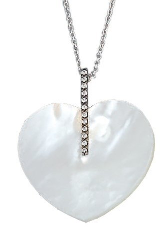 14K White Gold Designer Hand-Crafted Heart-Shaped Pendant, Enhanced with Pave Set Diamonds and Mobi Pearl, Sliding on a 16'' Cable-Chain Necklace.(GH-Color, SI-Clarity, c.t.t.w.0.05CT).