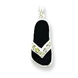 Sterling Silver Black Enameled Crystal Flip Flop Charm with 20 inch Sterling Silver Chain