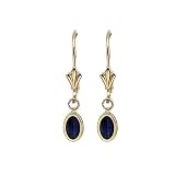 14K Yellow Gold 6 x 4 MM Oval Shaped Sapphire Drop Earrings