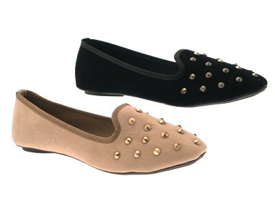 WOMENS FAUX SUEDE STUDDED DRESS SLIPPERS LOAFERS BALLET PUMPS FLATS SHOES LADIES sizes 3 - 8