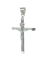 Sterling Silver Crucifix Pendant w/ Tubular Cross, 1 5/8 inch tall