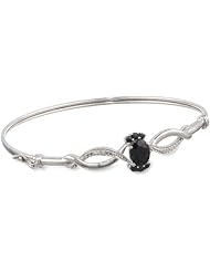 Sterling Silver Black Sapphire and Cubic-Zirconia Bangle Bracelet, 7.33"