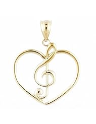 14K Gold Heart and Treble Clef Necklace Pendant